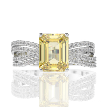 Yellow CZ Emerald Cut Rings Silver 925 Sterling